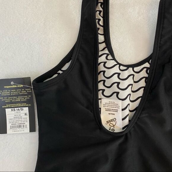 Art Class Girls Black White Waves Believe in Mermaids One Piece Swim Girls XS - Picture 6 of 6